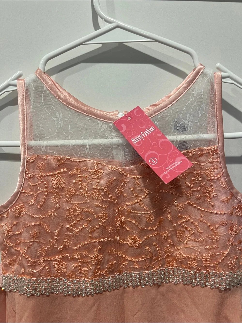 Sparkling Peach Lace & Bead A-Line Dress for Girls